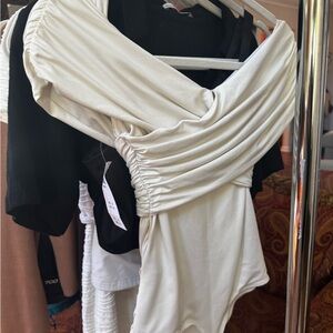 Abercrombie & Fitch Cream Off-Shoulder Bodysuit